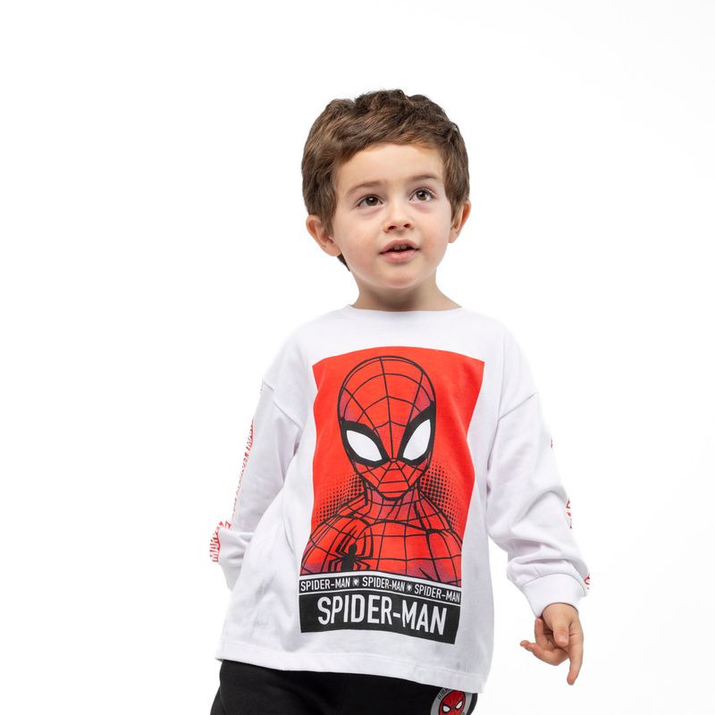 Polera Manga Larga Nino Spiderman Blanco Marvel The Brands Club