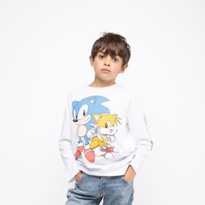 Polera Manga Larga Niño Sonic y Tails Blanco Sonic