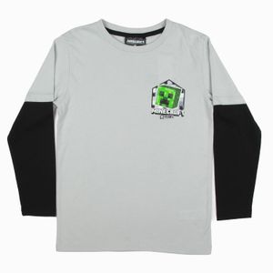 Polera Manga Larga Niño Doble Manga Gris Minecraft