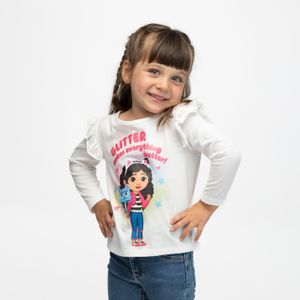 Polera Manga Larga Niña Glitter Blanco Gabby Doll House