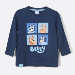 Polera Manga Larga Niño Cuadros Azul Bluey